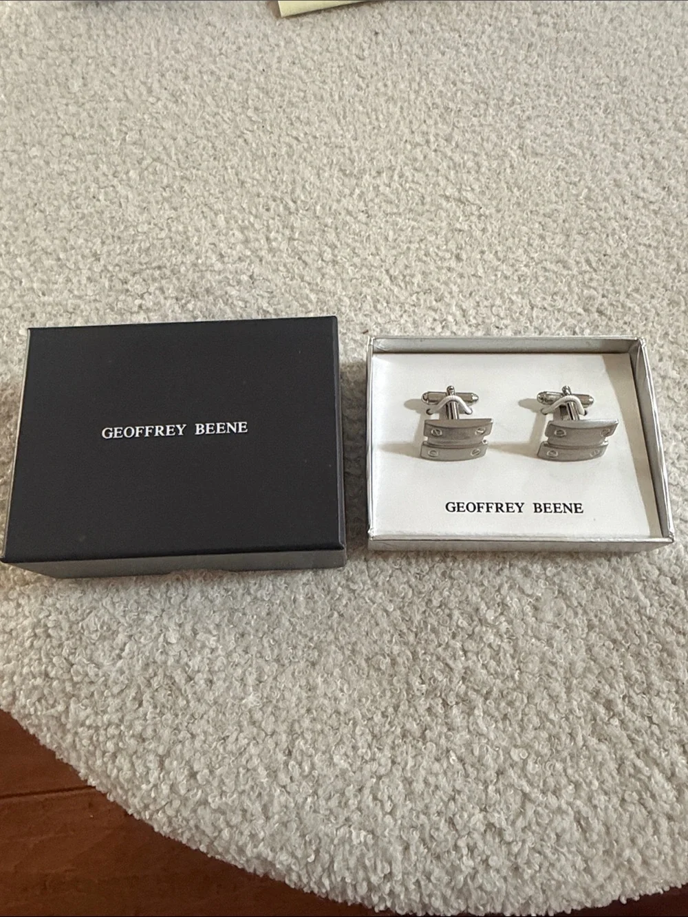 Geoffrey Beene Silver Tone Rectangular Cufflinks